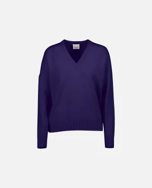 V-Pullover aus Cashmere-Mischung in Lila