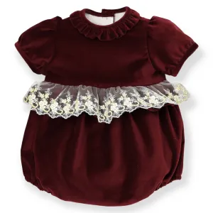 Velvet & Gold Lace Romper - Burgundy (3M - 4Y)