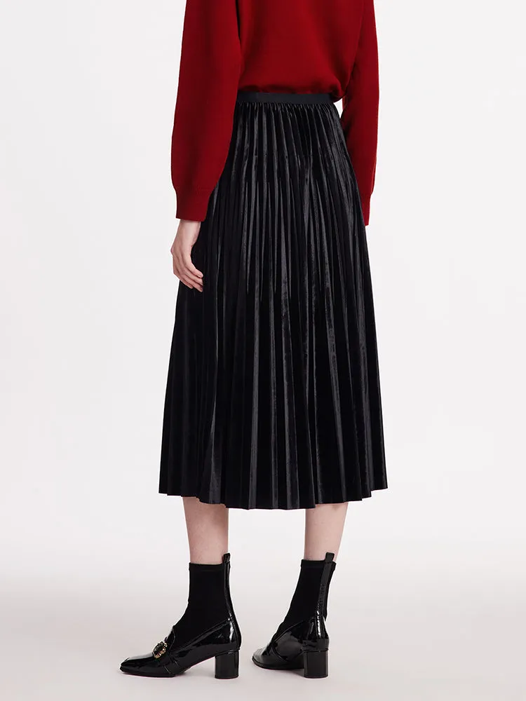 Velvet Pleated Women Half Skirt