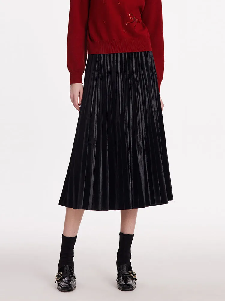 Velvet Pleated Women Half Skirt