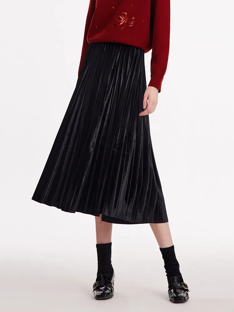 Velvet Pleated Women Half Skirt