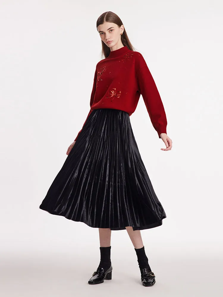 Velvet Pleated Women Half Skirt