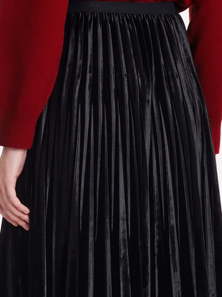 Velvet Pleated Women Half Skirt