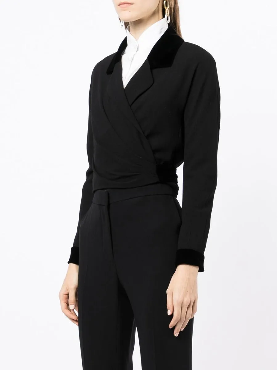 Velvet Trim Cropped Blazer