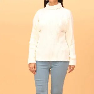 White Plain Knitted High Neck Sweater PW4838