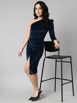 Women Teal Solid Wrap Dress