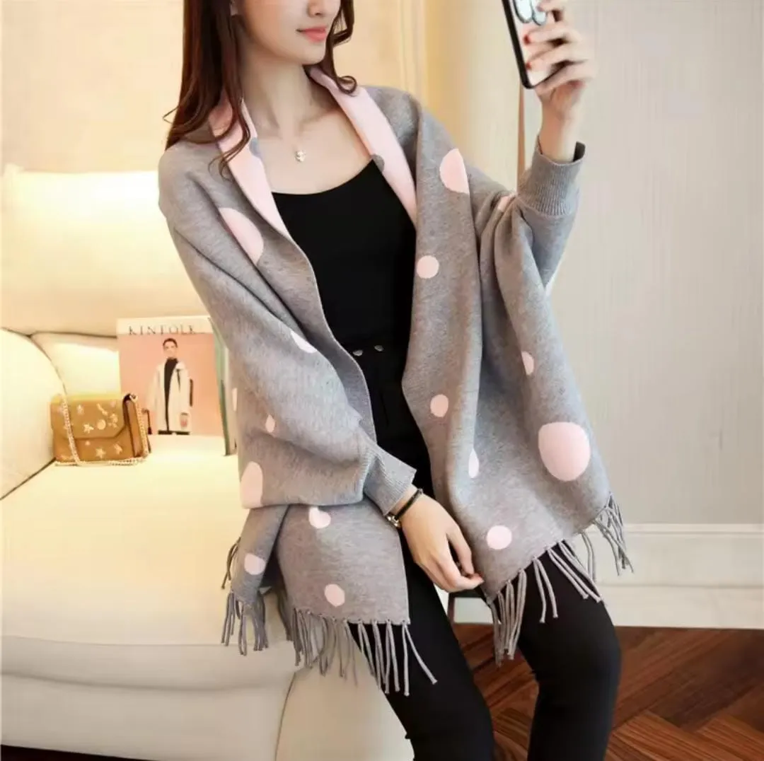 Women's Cardigan Winter Sweater Tassel Cloak Shawl S2865722