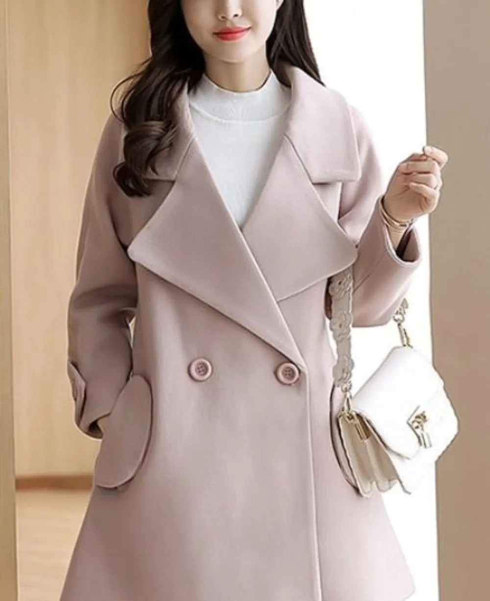 Womens Double Breasted Peacoat in Light Pink