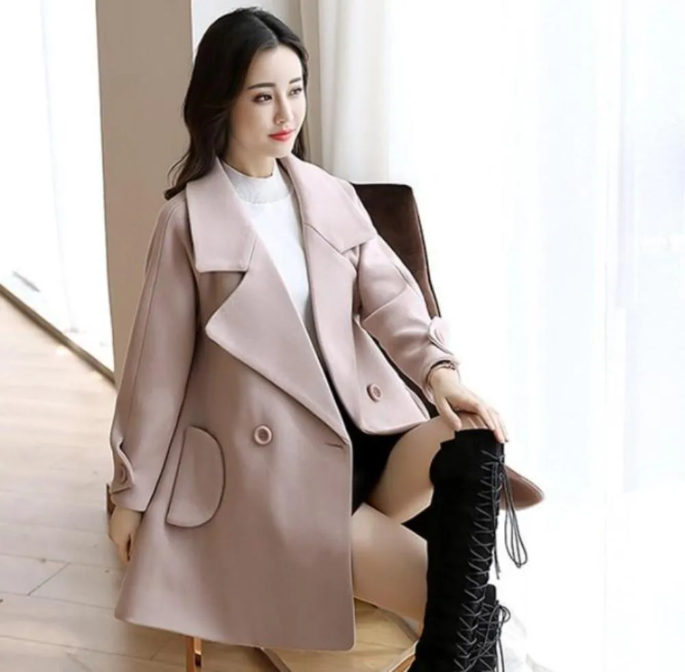 Womens Double Breasted Peacoat in Light Pink