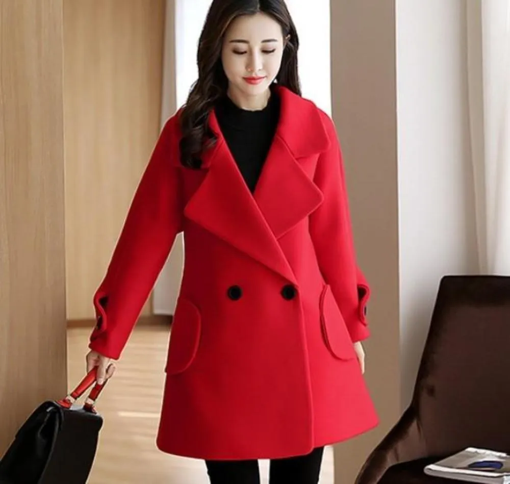 Womens Double Breasted Peacoat in Red