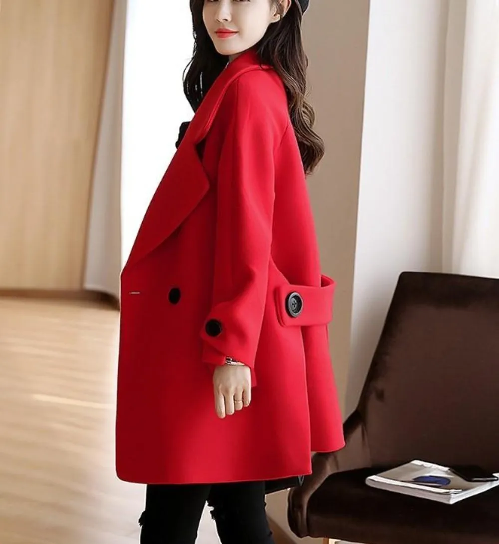 Womens Double Breasted Peacoat in Red