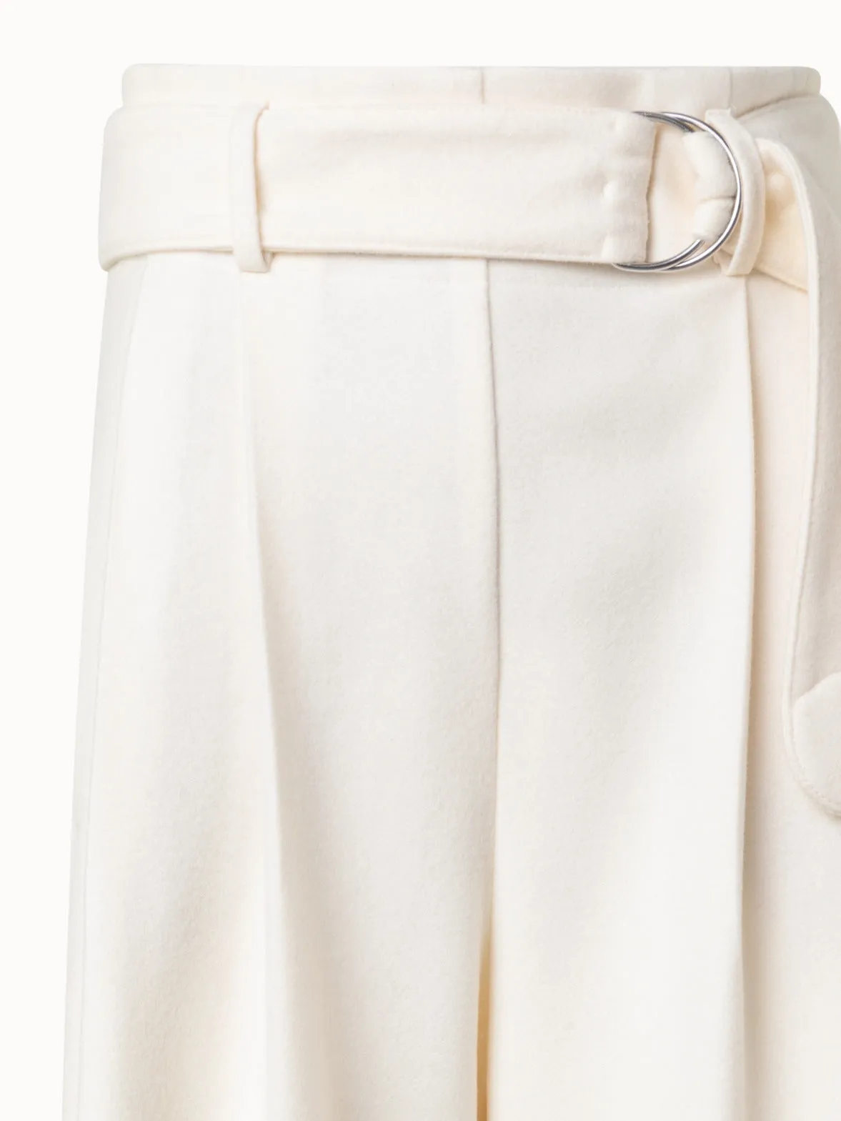 Wool Blend Culottes with Pleats and Fabric Belt