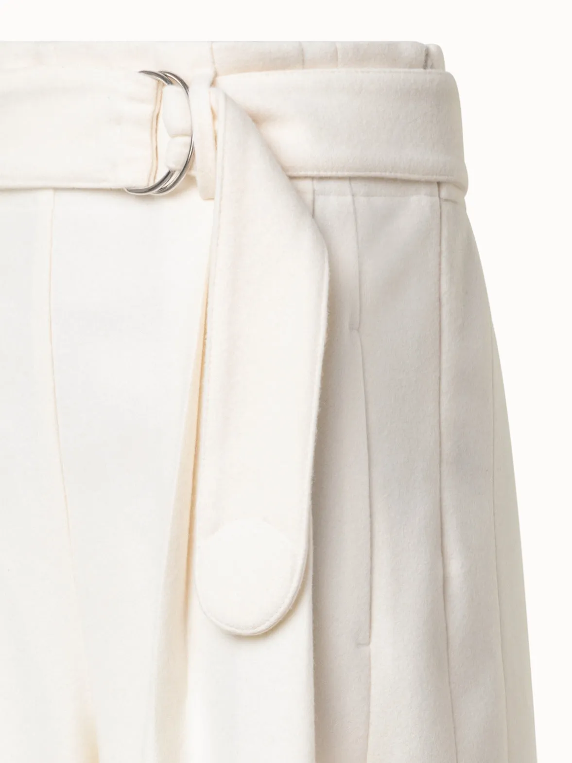 Wool Blend Culottes with Pleats and Fabric Belt