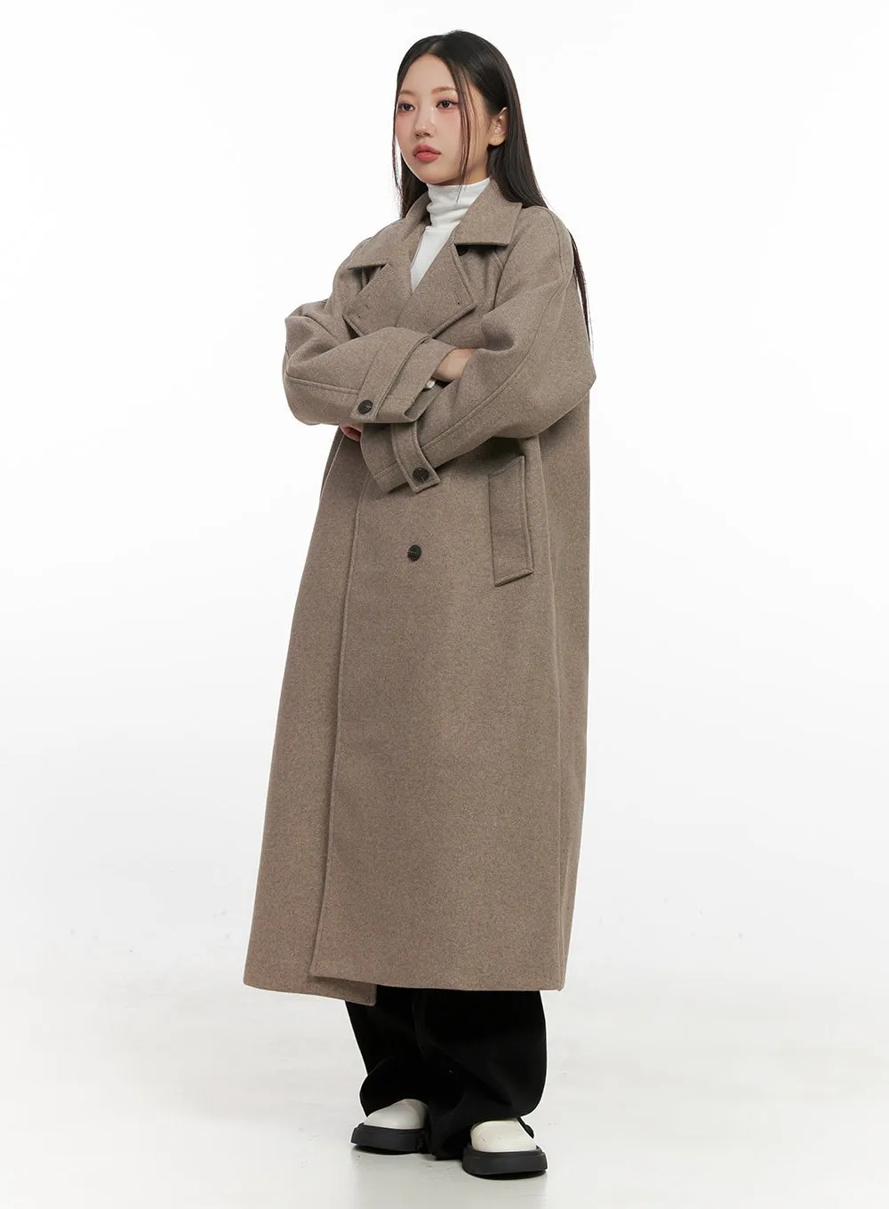 Wool Blend Long Sleeve Trench Coat CN415