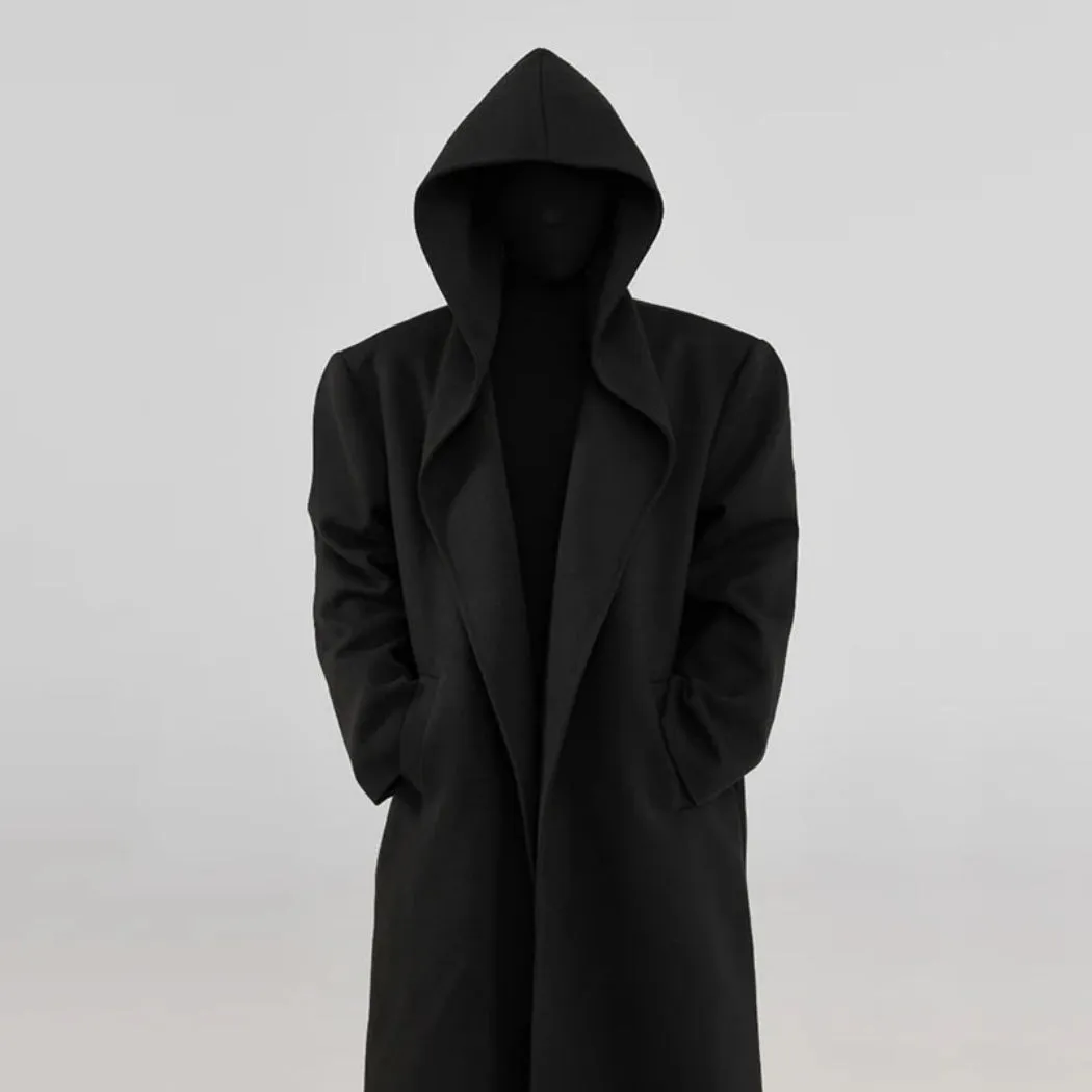 Wool Blend Trench Coat - Extra Long with Hoodie