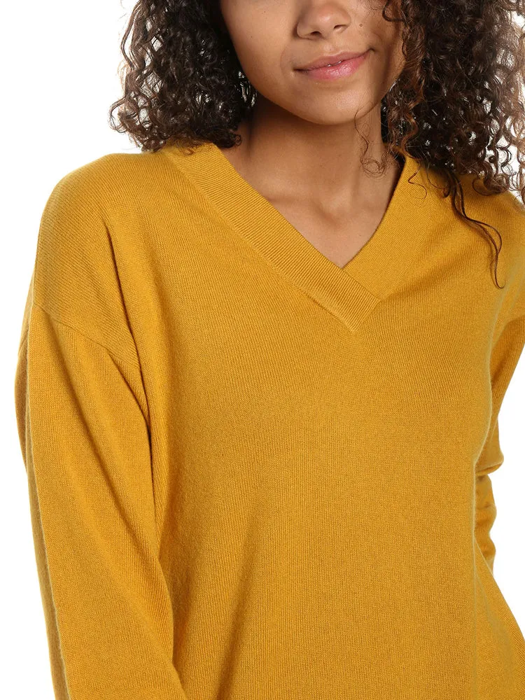 Zainuno Moizni Women's 100% Cashmere Deep V-Neck Sweater