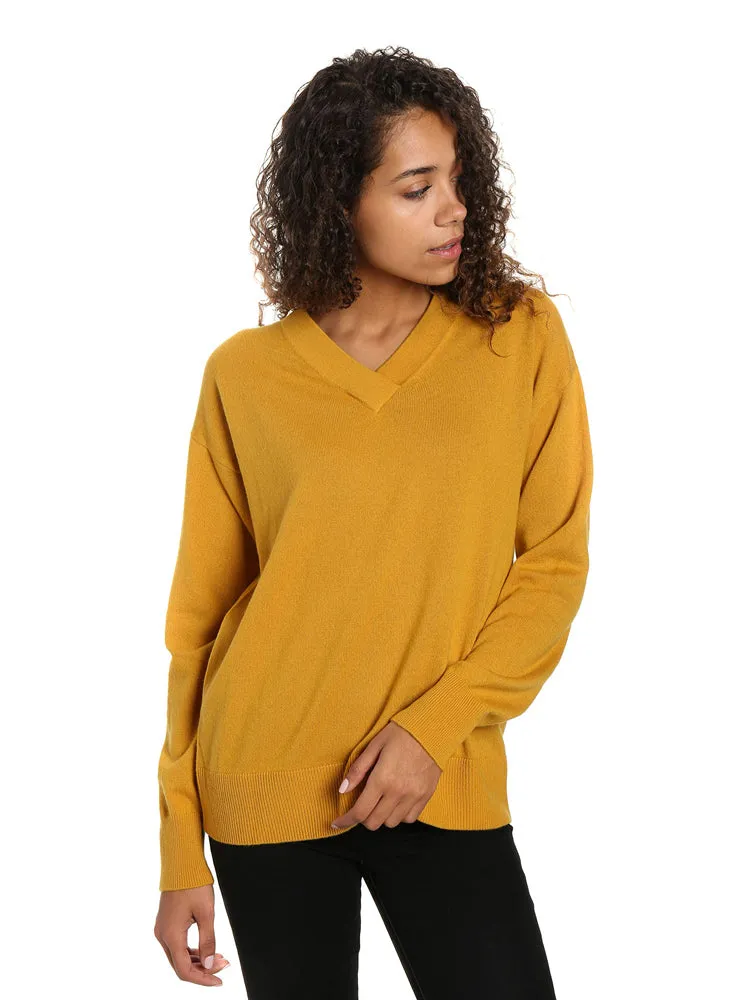 Zainuno Moizni Women's 100% Cashmere Deep V-Neck Sweater