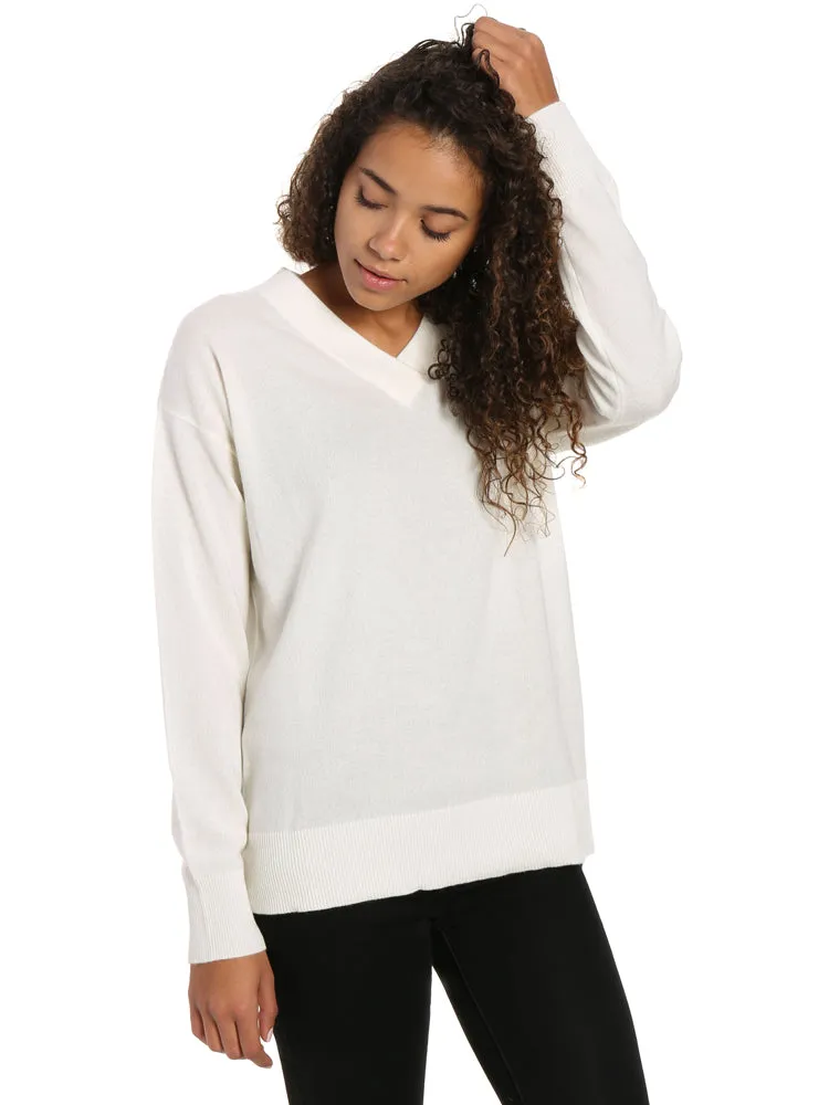 Zainuno Moizni Women's 100% Cashmere Deep V-Neck Sweater